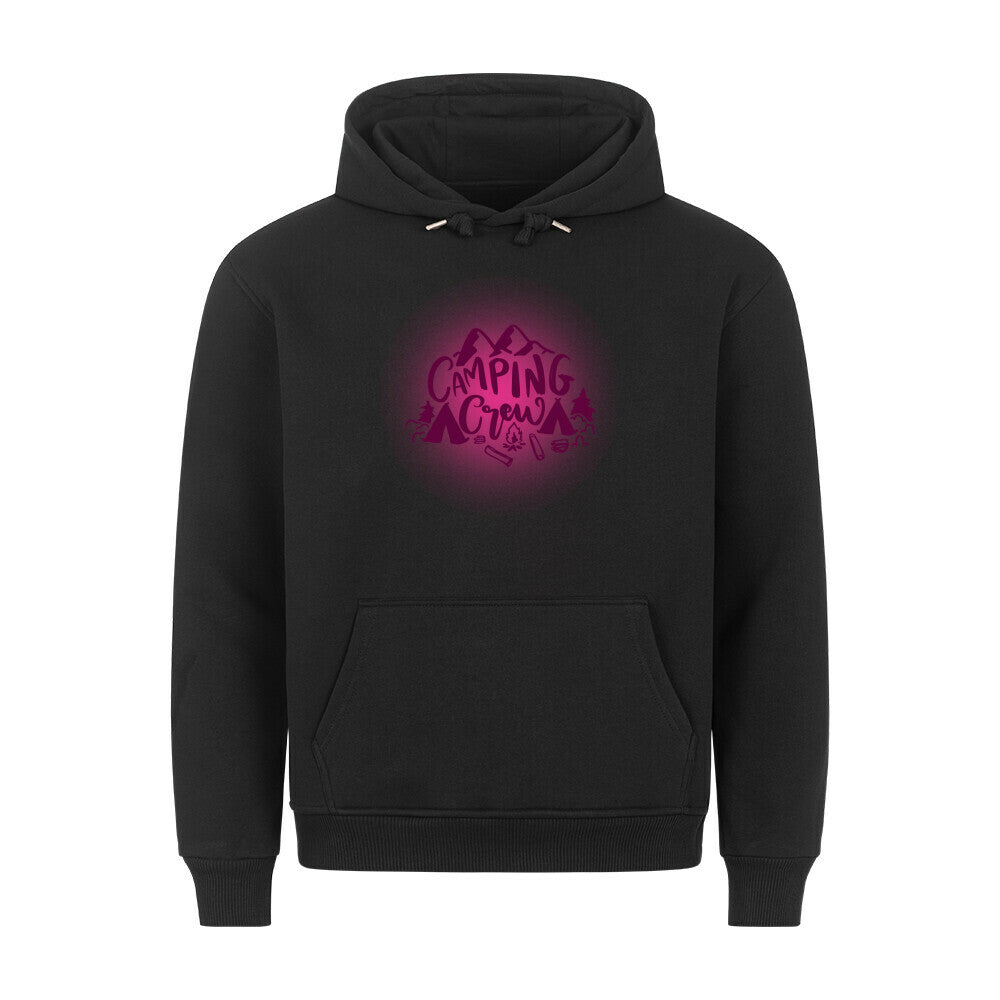 Premium Sprüche Hoodie, "Camping Crew" Pink print, schwarz