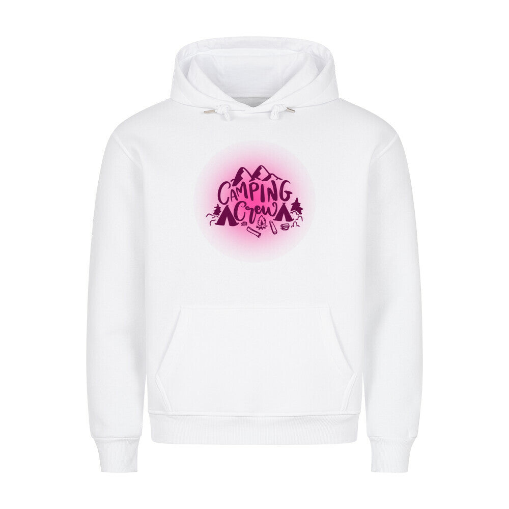 Premium Sprüche Hoodie, "Camping Crew" Pink print, weiß