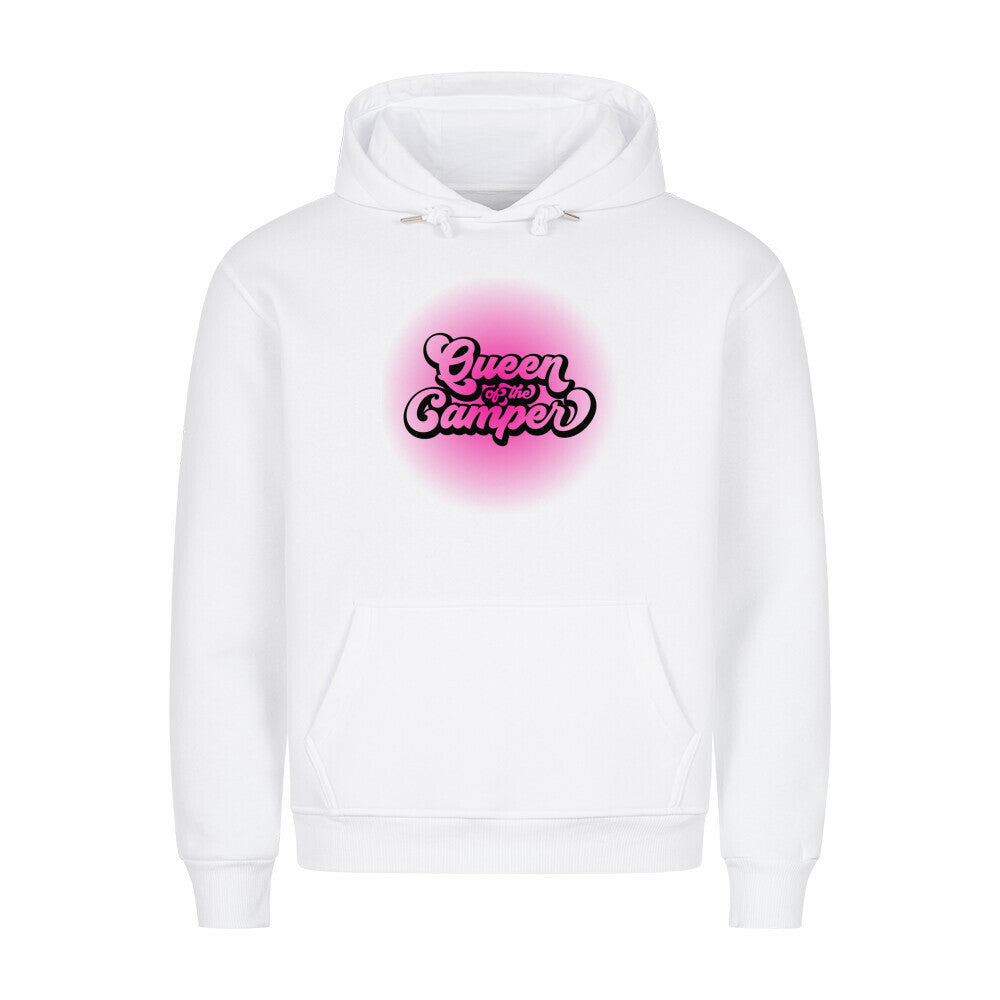 Premium Sprüche Hoodie, "Queen of Campers" Pink print, weiß