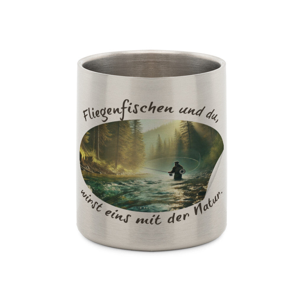 Edelstahl-Tasse mit Karabiner und Abenteuer, "Fliegenfischen"
