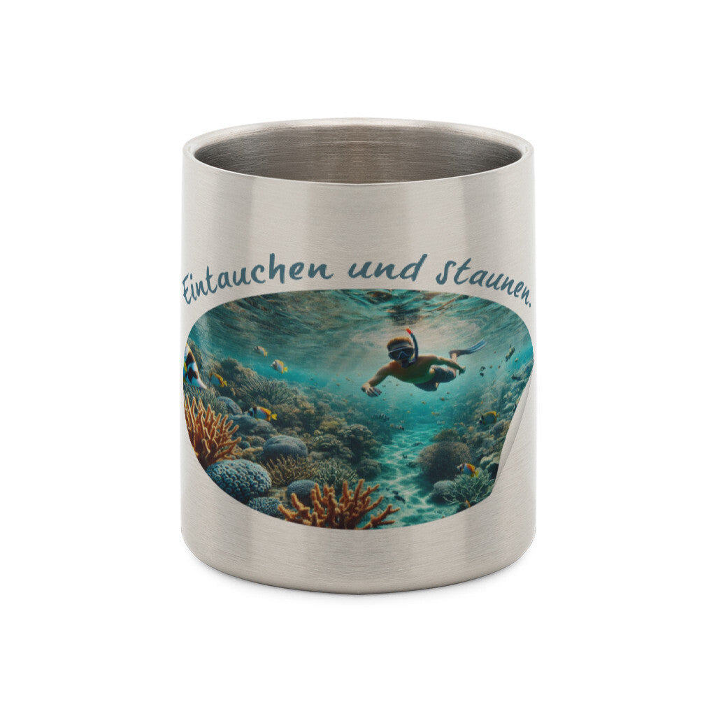 Edelstahl-Tasse mit Karabiner und Abenteuer, "Schnorcheln"